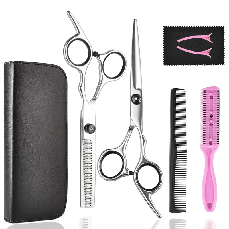 Fcysy Hair Cutting Scissors Thinning Shears- Fcysy Professional Barber Sharp Hair Scissors Hairdressing Shears Kit with Haircut Accessories in Leather Case for Cutting Styling Hair for Women Men Pet- 7 Pcs - Image 1